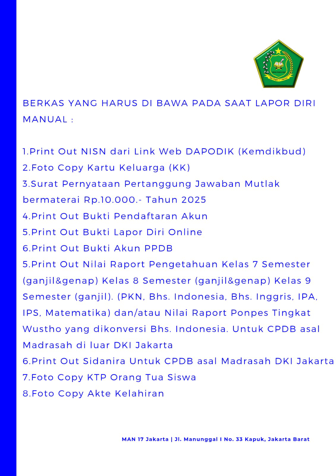 Berkas yang dibawa Pada Saat  Pemberkasan Manual | PPDB 2025